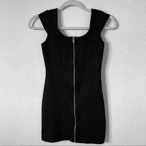 Divided front zip body hugging mini dress
